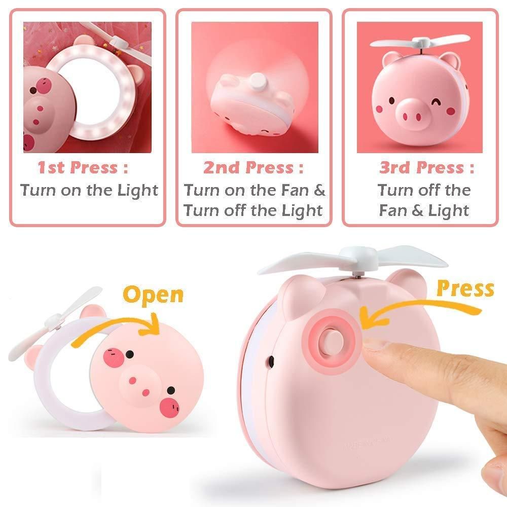 Cute Pig Mirror Pocket Fan
