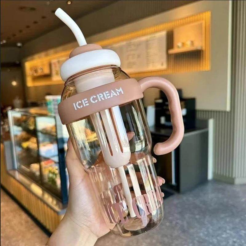 Large Water Bottle with Handle & Straw