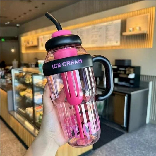 Large Water Bottle with Handle &amp; Straw